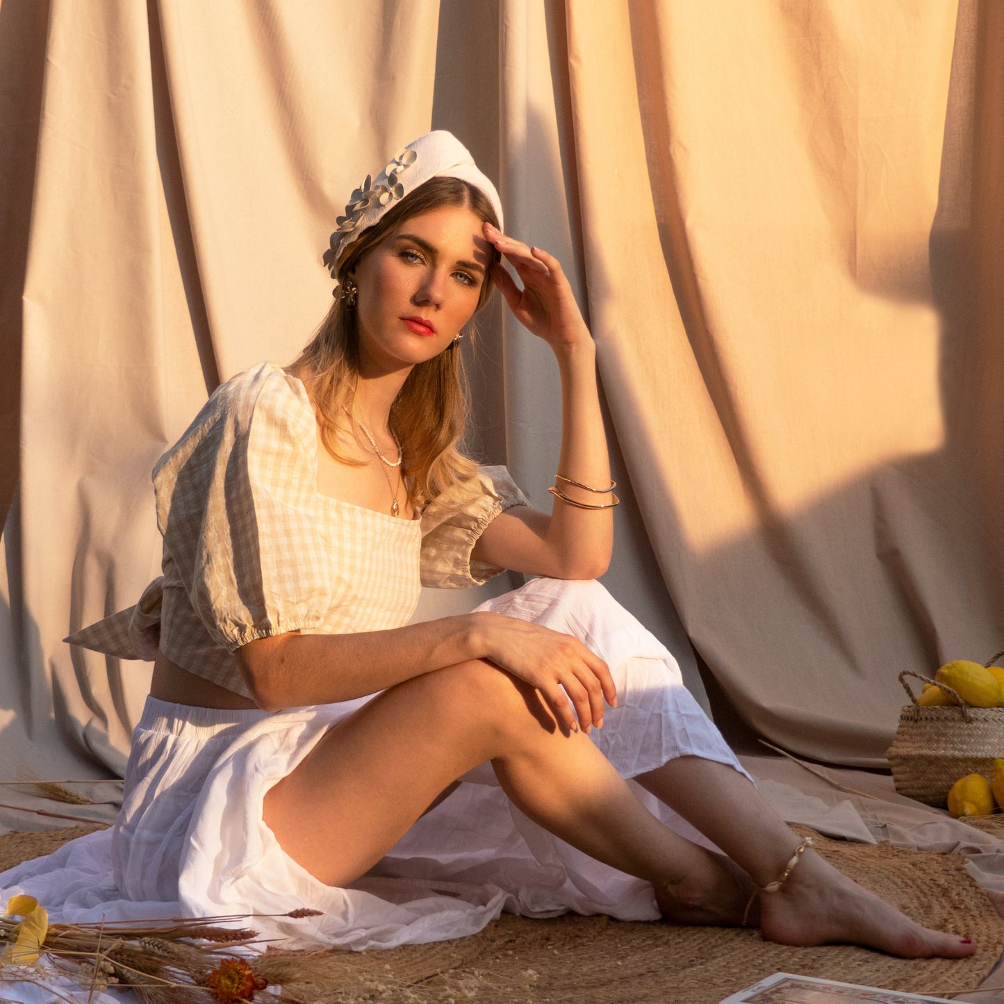 Bandeau Turban Colette Paille blanche
