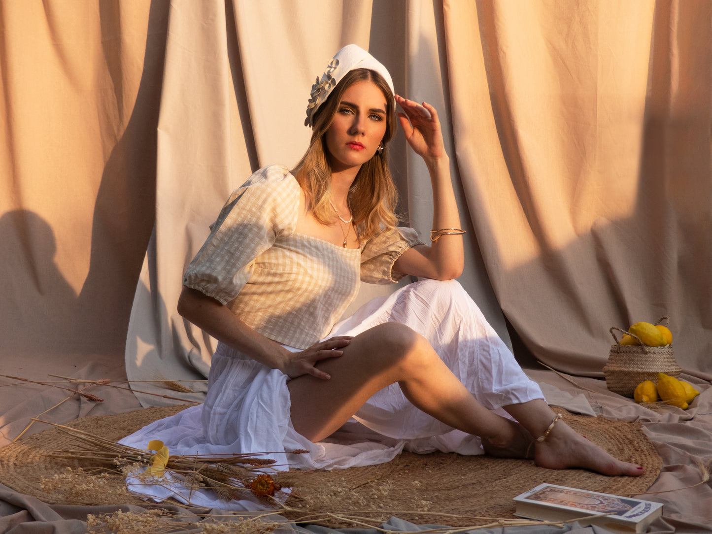 Bandeau Turban Colette Paille blanche