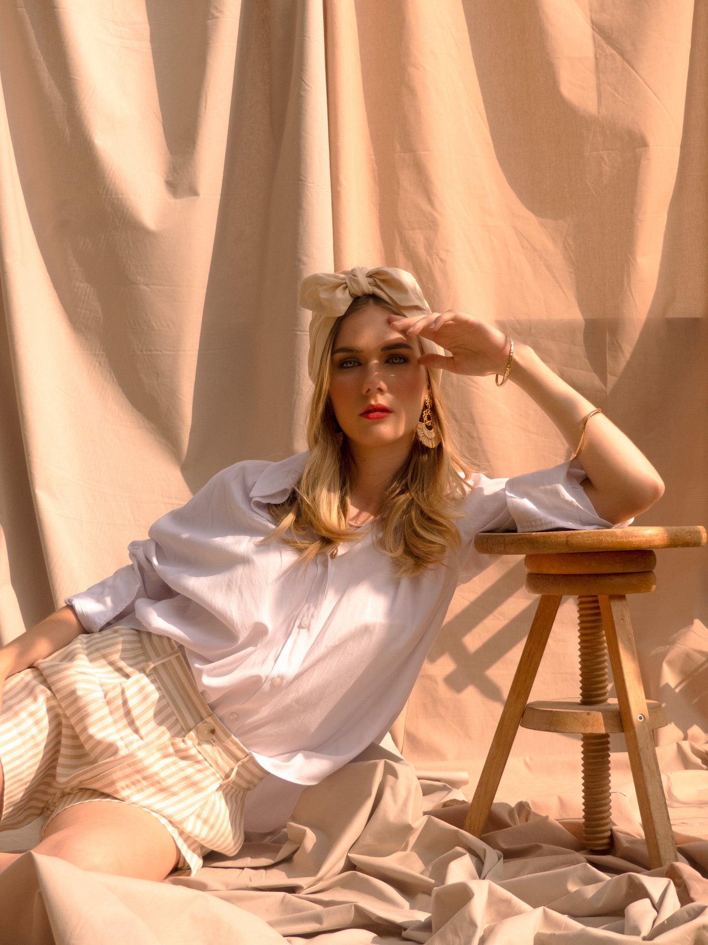 Bandeau Georgette Carreaux beige