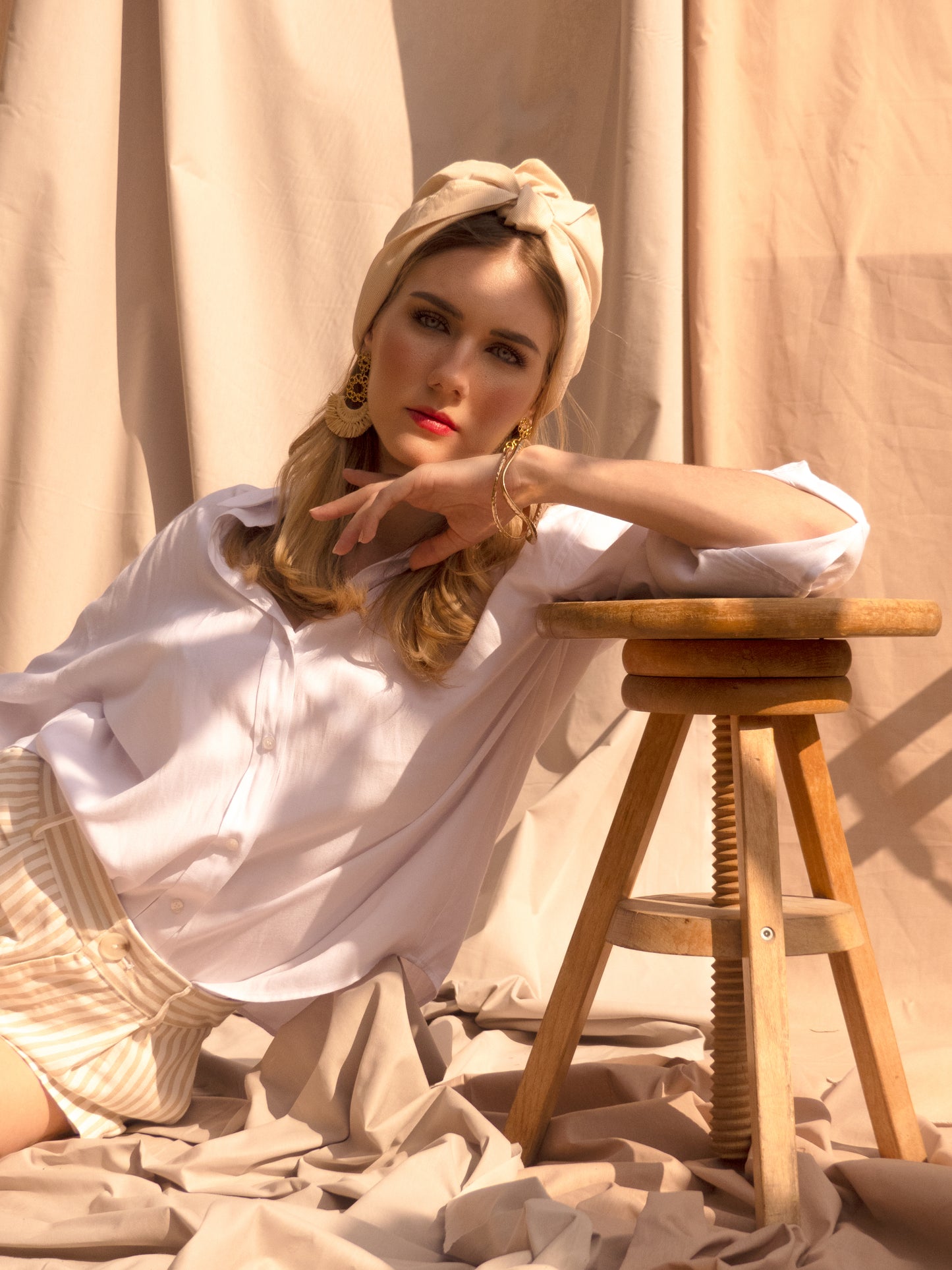 Bandeau Georgette Carreaux beige