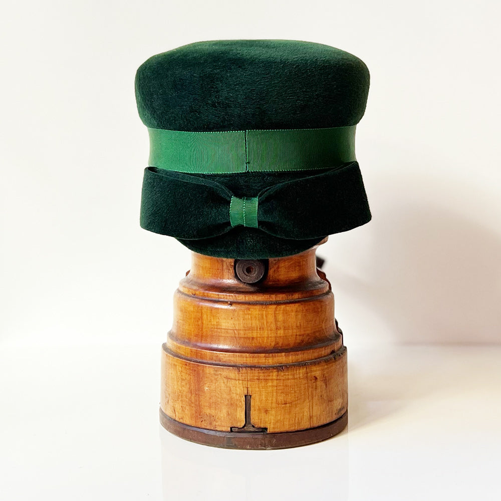 Casquette Martine Vert Emeraude Noeud longue Feutre lapin