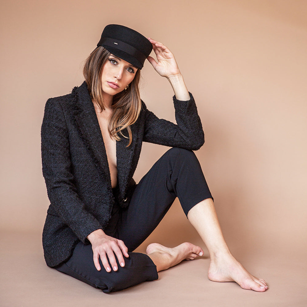 Casquette Martine Noire Noeud longue feutre mérinos