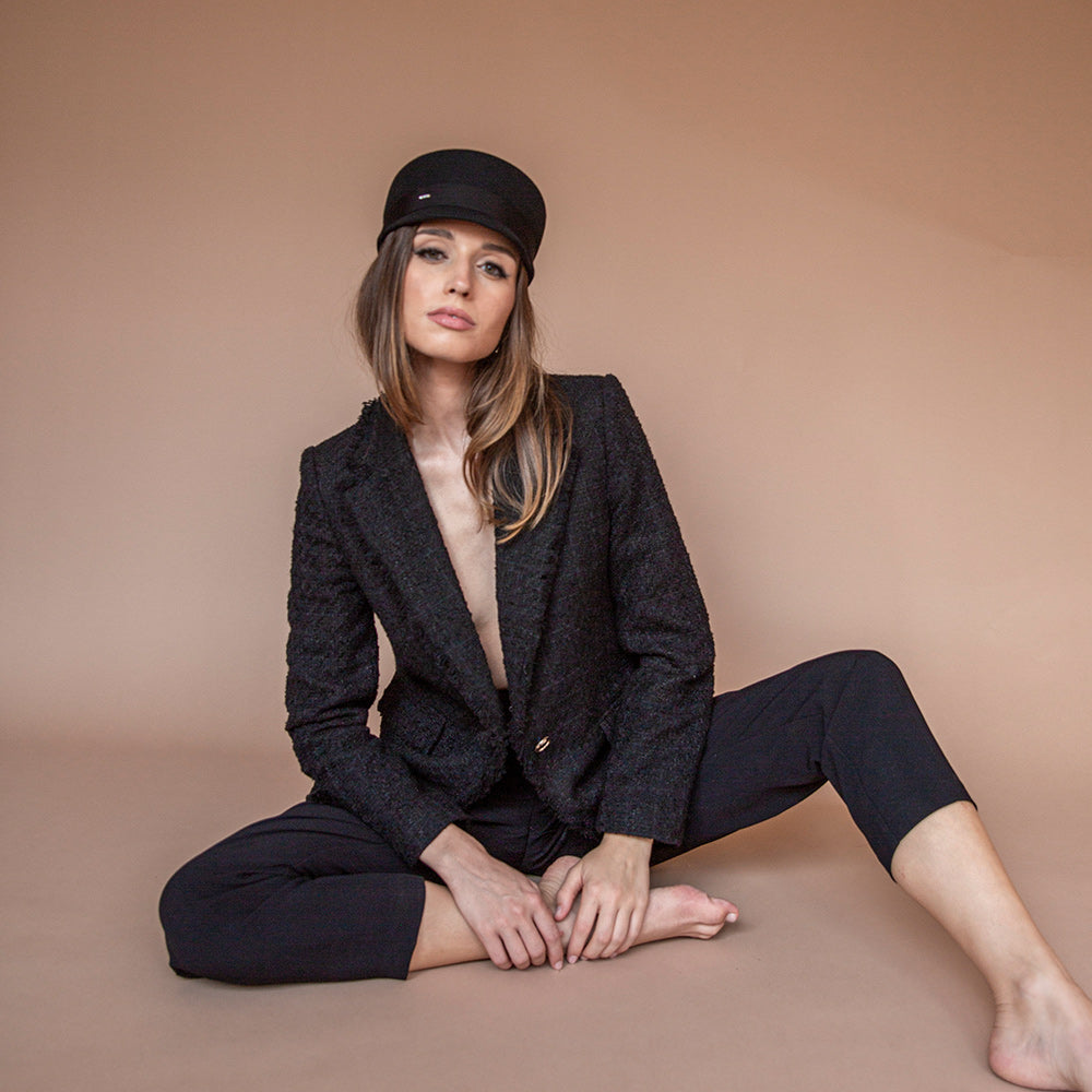 Casquette Martine Noire Noeud longue feutre mérinos