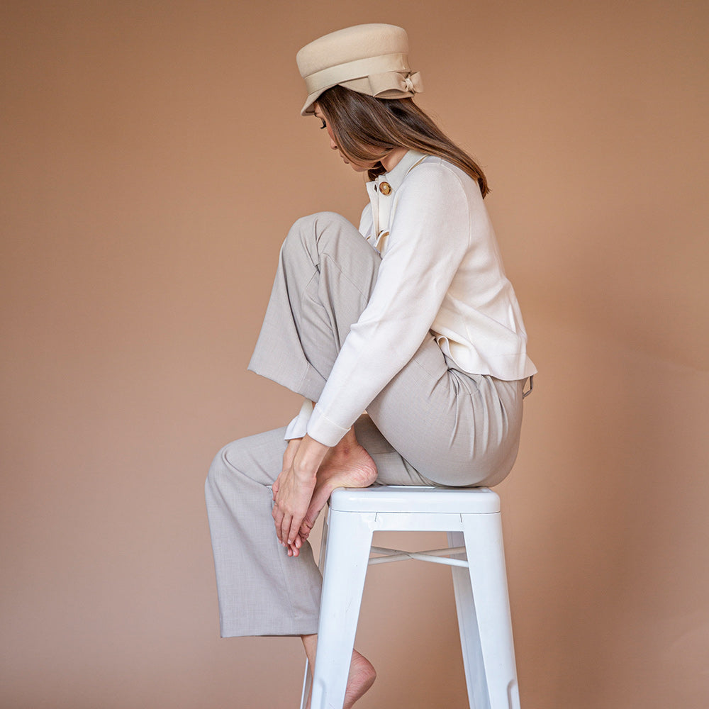 Casquette Martine Bordeaux foncé Noeud longue feutre mérinos
