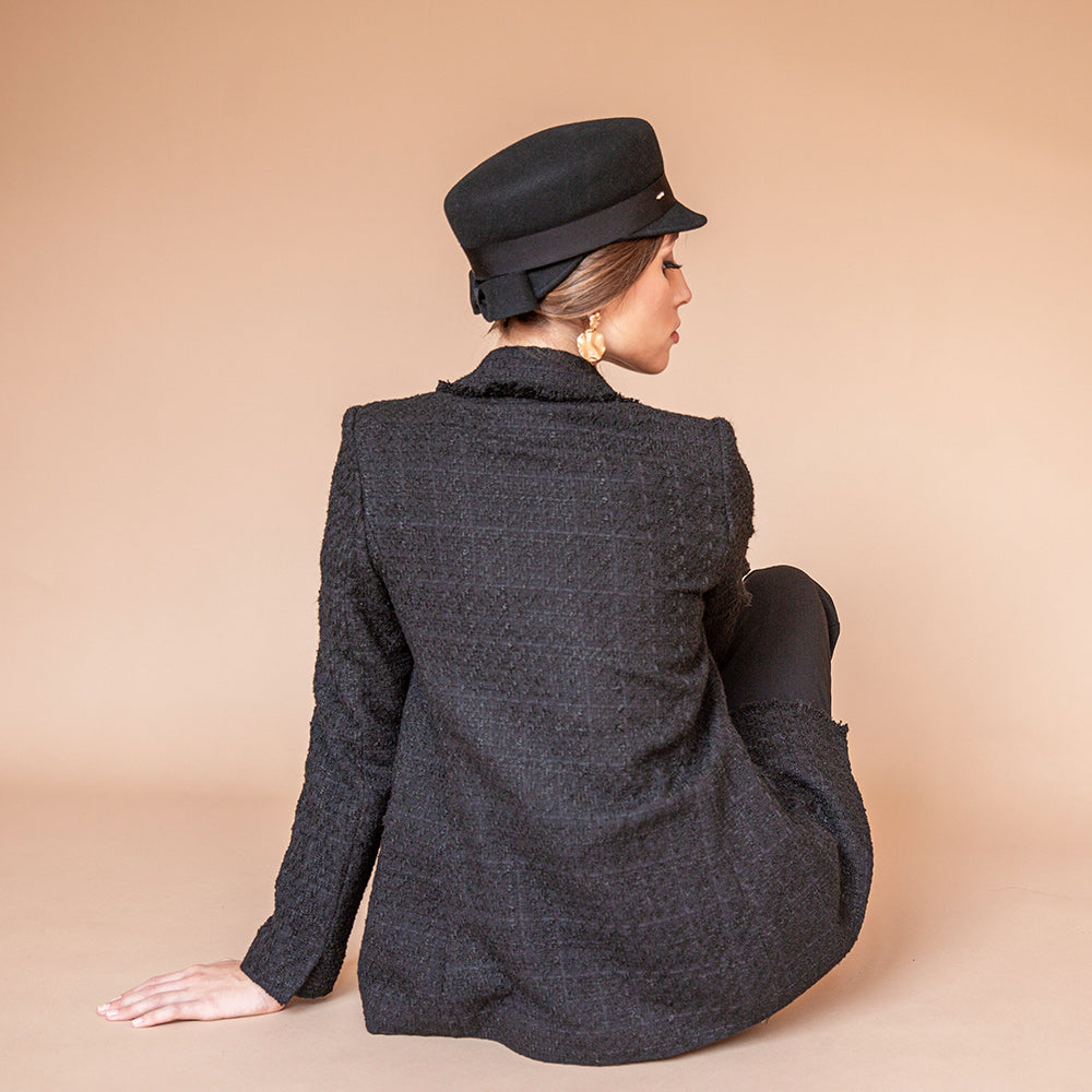 Casquette Martine Noire Noeud longue feutre mérinos
