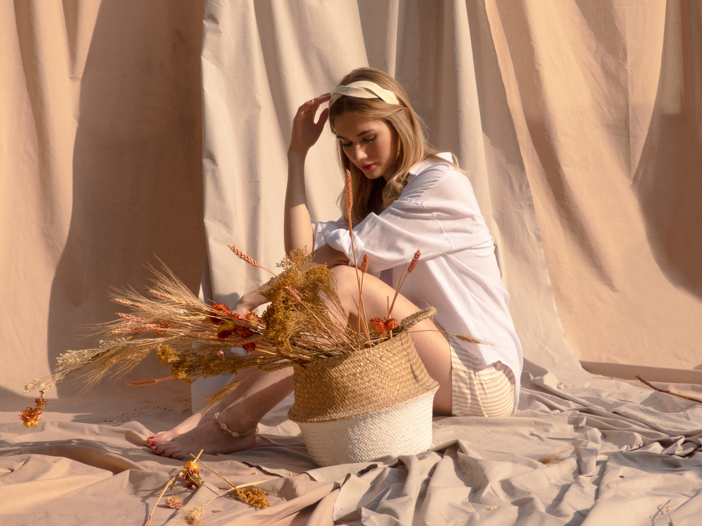 Headband Grace Cuir beige fin