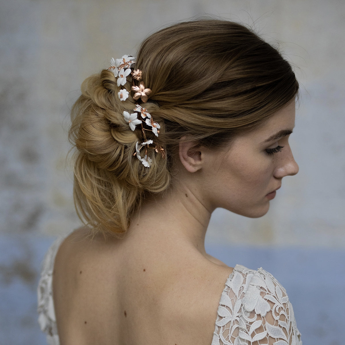 Broche Chignon Emy Blanc et Or Rose - La Mariée