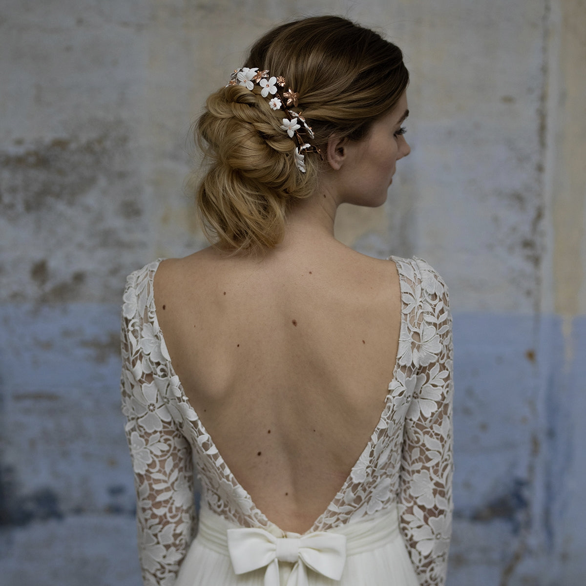 Broche Chignon Emy Blanc et Or Rose - La Mariée