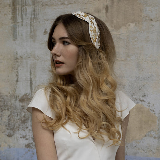 Headband Grace Cuir Blanc et Or - La Mariée