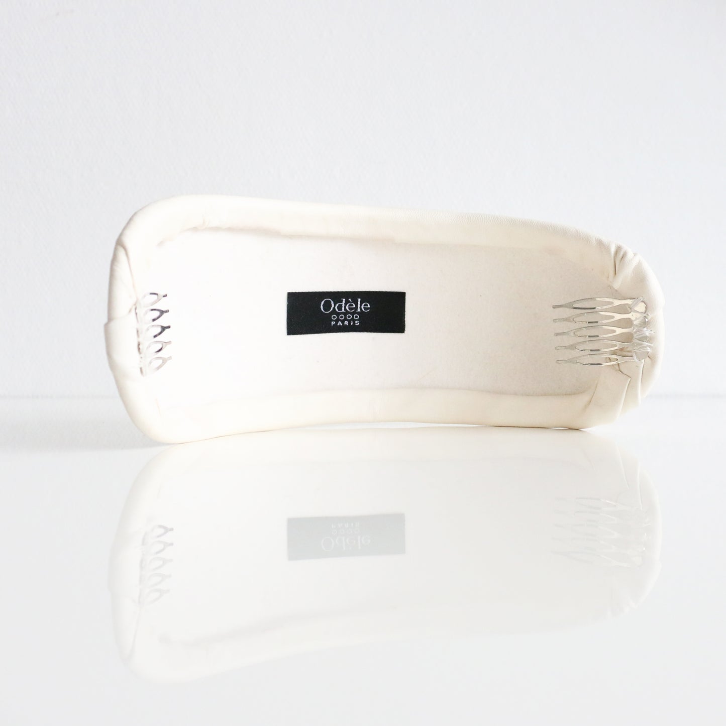 Headband Betty Cuir Blanc cassé plissé- La Mariée