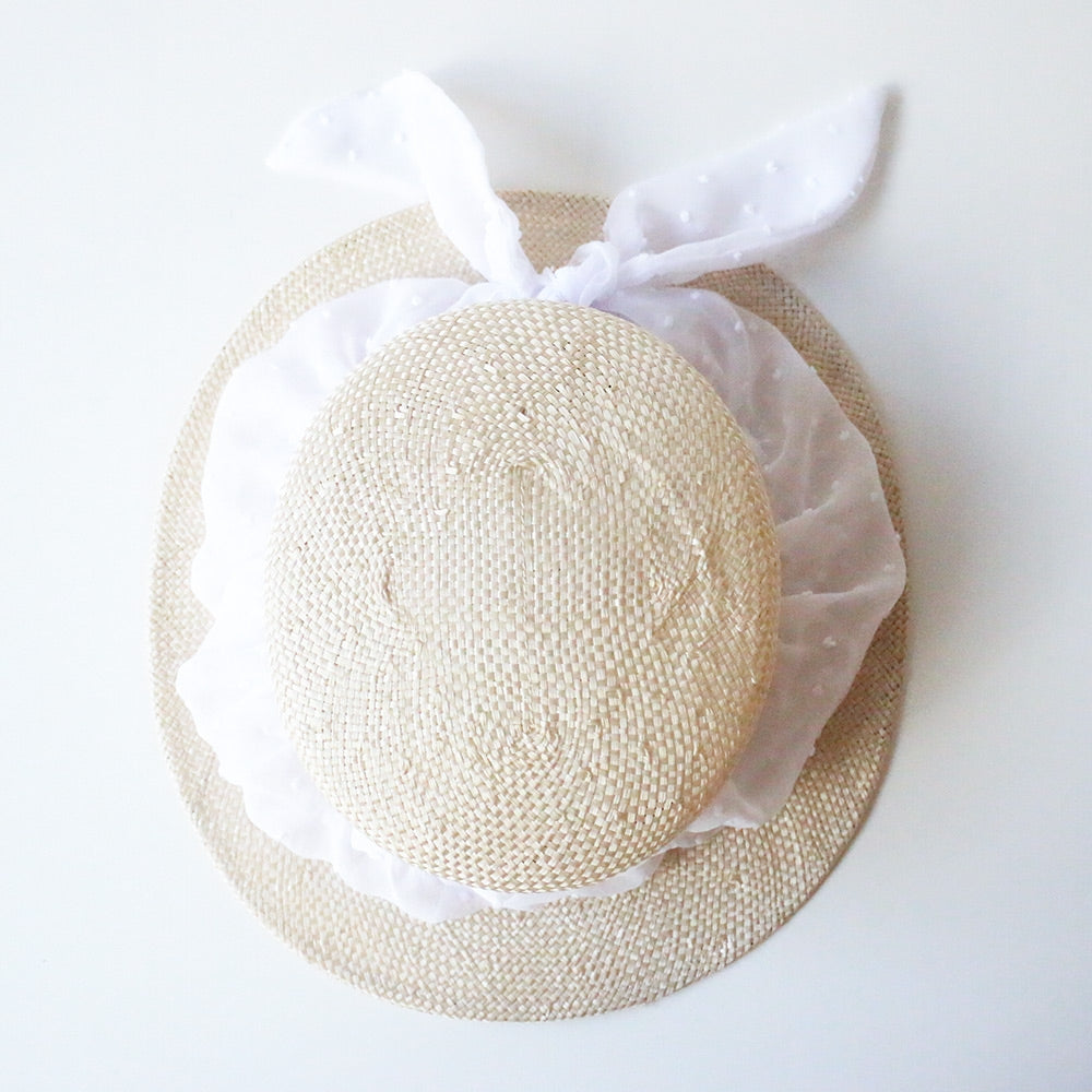 Bandeau Chapeau Cheveux Blanc plumetis Chouchou