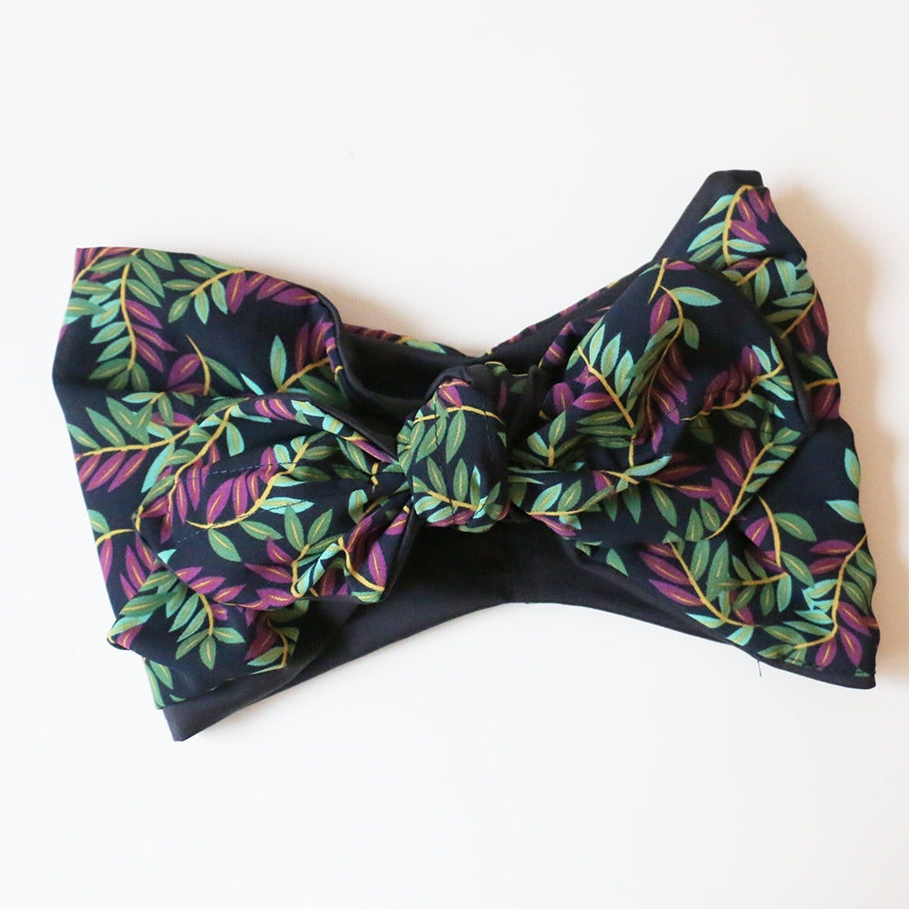 Bandeau Georgette Motifs feuilles violet vert