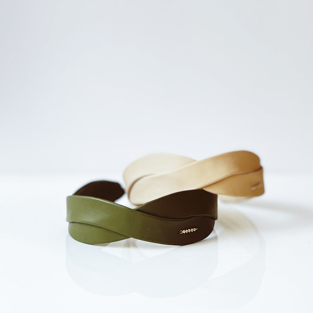 Headband Grace cuir olive fin